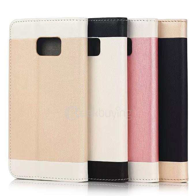 White Side Protective Leather Case With Holder/Card Slots/Wallet For Samsung Galaxy S6 Edge Plus - White