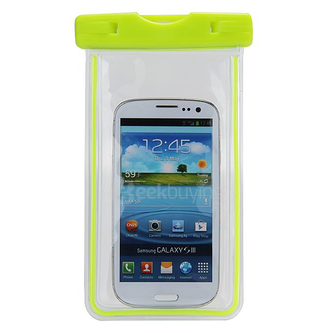 5.5In Ultra Slim Waterproof Case Soft Fluorescent Pouch With Lanyard Protective Cover For Smartphones - Yellow