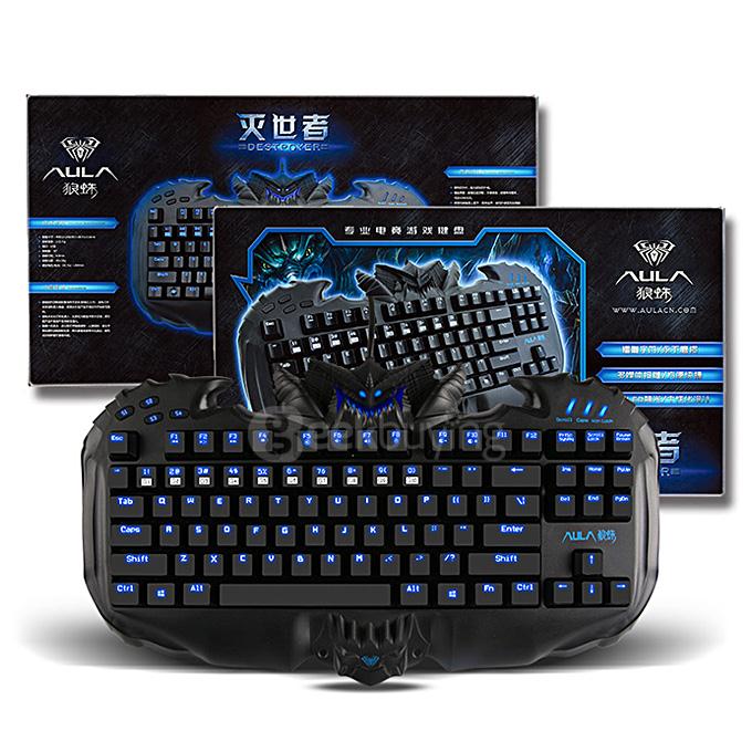 AULA Destroyer Professional Mechanical Gaming Keyboard LOL Blue Backlight 87 Keys 2 Area 26keys Anti-ghost Red MX Switch - Black