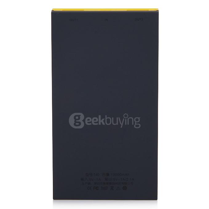 Buocker T40 13000mAh Portable Mobile Power Bank DC5V 1A / 2.1A For Smartphone PSP PDA iPod MP3/4/5 Camera - Black&Yellow