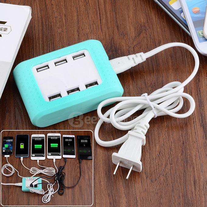 US Plug TYD-531 6-Port USB Charger for Android / iOS Devices - Green + White