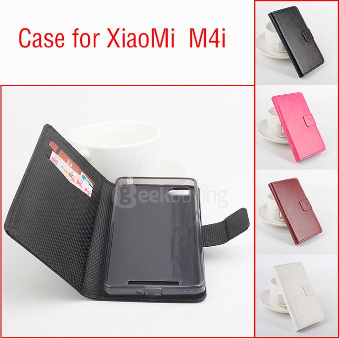 Protective Hard Cover Flip Stand Leather Case for Xiaomi M4i mi4i mi 4i 5.0inch Smartphone - Black