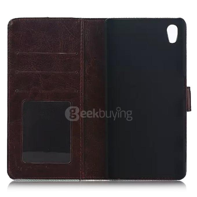 Denim Cloth Protective Leather Case With Holder/Card Slots/Wallet For SONY Xperia Z5 Smartphone - Black