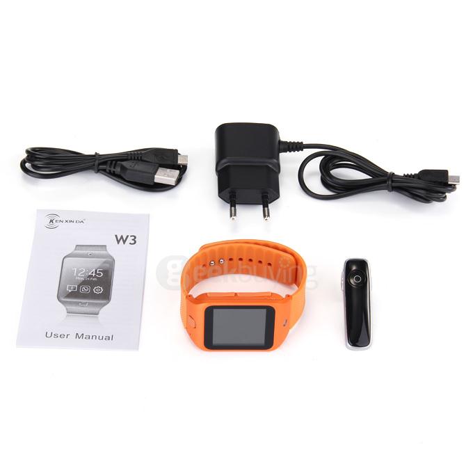 KEN XIN DA W3 1.44'' IPS LCD Capacitive 128x128 Bluetooth 3.0 Smart Watch Phone SC6531 0.32GHz 32MB ROM 0.08MP - Orange