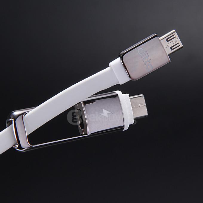 Ditto Type-C + Micro USB 2-In-1 Safe Quick Charger & Data Line USB Convertor Connection Adapter - White