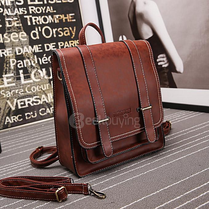 Retro Fashion Lady Bag Shoulder Bag College Style Backpack - Dark Brown