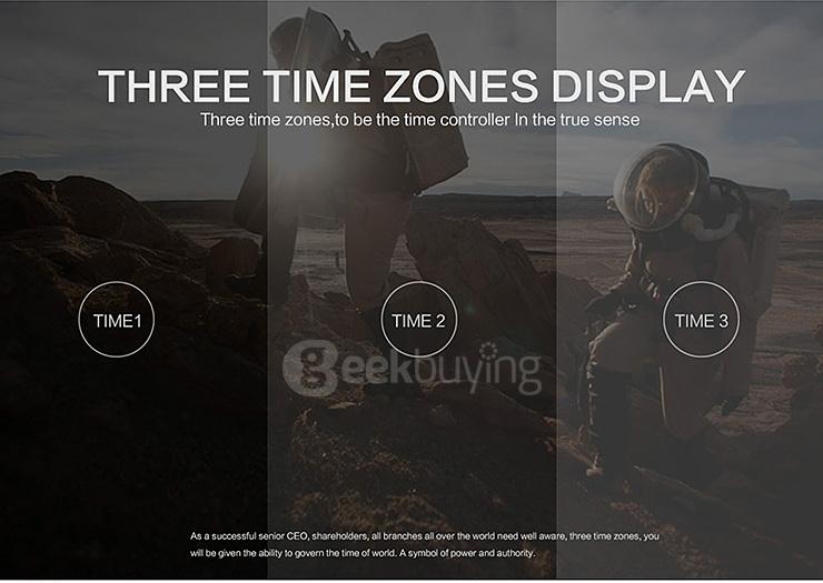WEIDE UV1503 Trendy 3ATM Waterproof Electronic Men Quartz Sport Wristwatch PU Strap Alloy Shell 3 Time Zones - Black