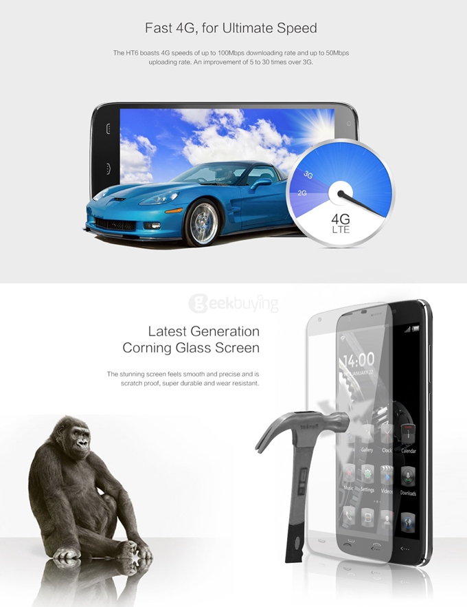HOMTOM HT6 5.5inch 4G LTE 6250mAh Android 5.1 Smartphone 64-Bit MT6735 Quad Core 2GB 16GB 13.0MP IPS HD - Silver