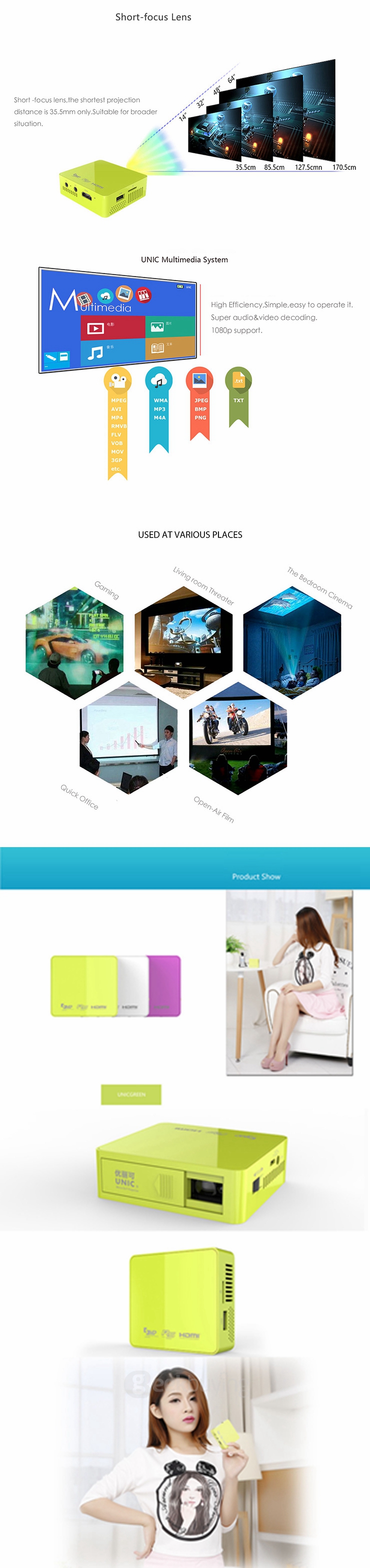 Tiniest FHD DLP LED Projector UC50 HDMI 1080P 50LM Home Theater Beamer Multimedia Video Player AV USB TF - Green