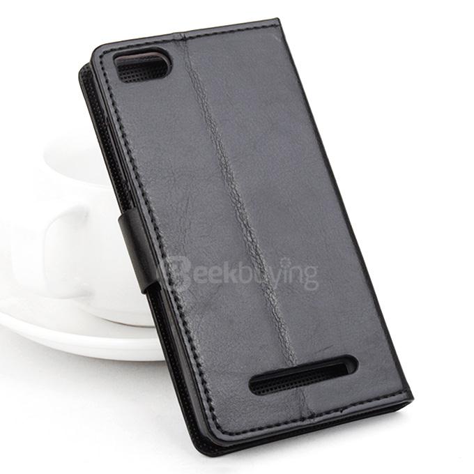Protective Hard Cover Flip Stand Leather Case for Xiaomi M4i mi4i mi 4i 5.0inch Smartphone - Black