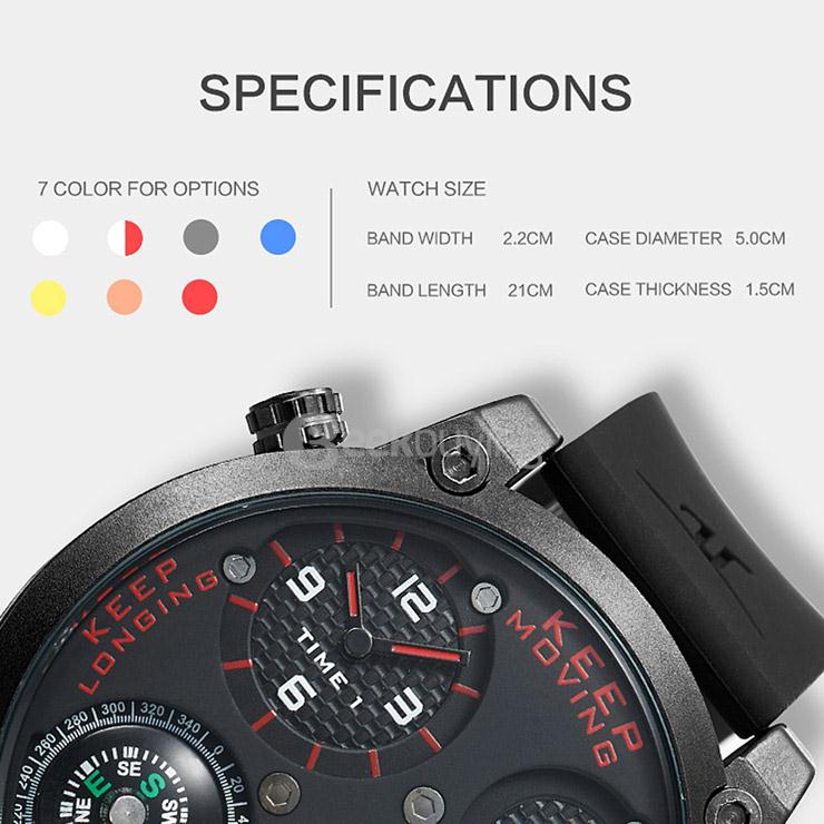 WEIDE UV1505 Trendy 3ATM Waterproof Electronic Men Quartz Sport Watch PU Strap Alloy Shell Dual Time Zones with Compass - Black