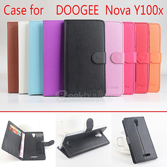 LingMao Litchi Peel Texture Protective Hard Cover Flip Stand Leather Case Cover for DOOGEE Nova Y100X Smartphone - Black