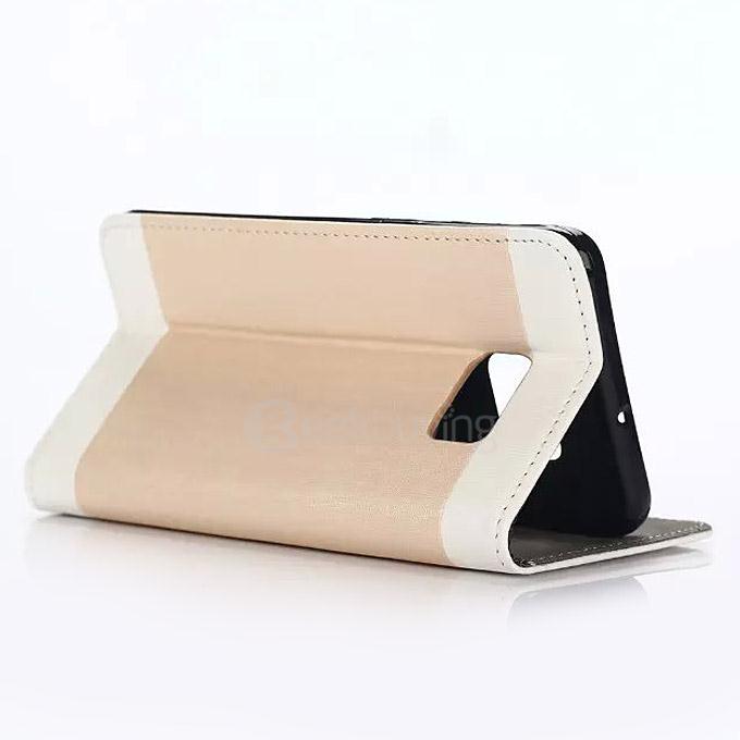 White Side Protective Leather Case With Holder/Card Slots/Wallet For Samsung Galaxy S6 Edge Plus - Golden