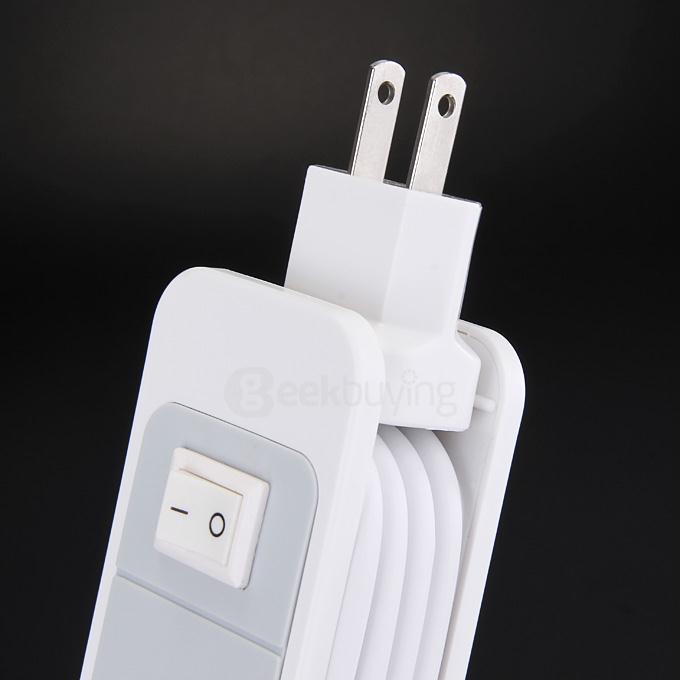 Universal Wire-Hidden 4.8A 240V Power Strip with A Power Socket 4 USB Charging Ports US Standard Plug - White