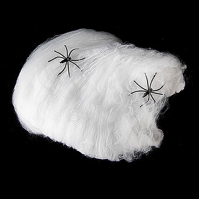 Stretchable Spiderwebs with Spiders for Halloween Decorations - White + Black