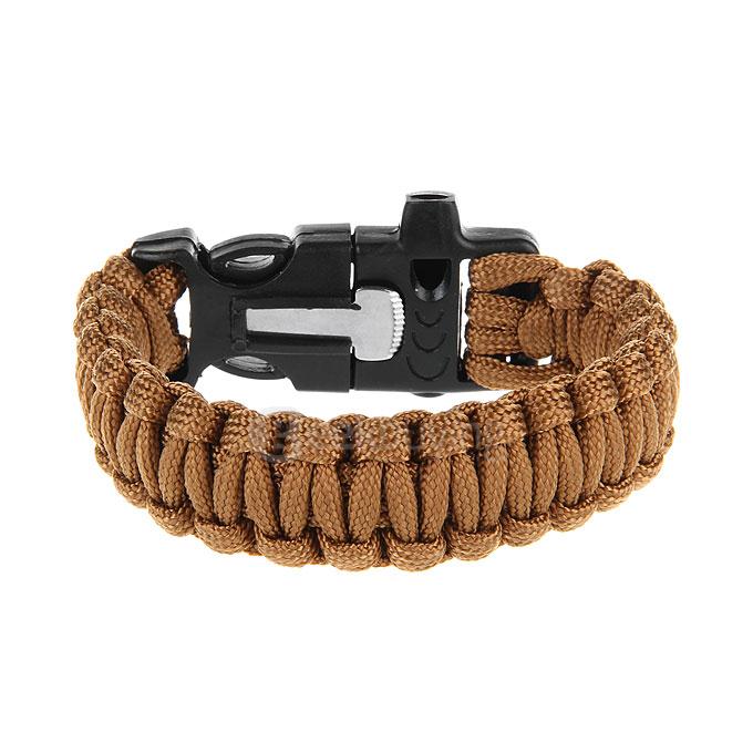 Outdoor Multi-purpose Survival Paracord Bracelet with Fire Starter and Safety Whistle - Brown