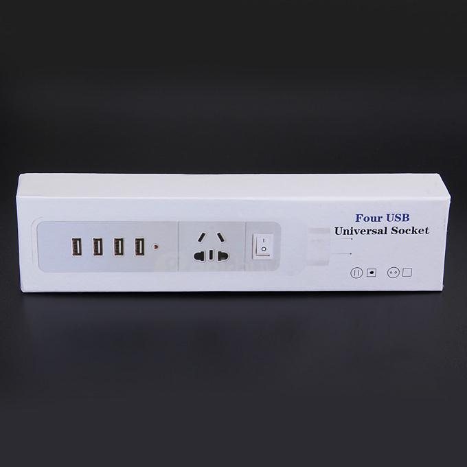 Universal Wire-Hidden 4.8A 240V Power Strip with A Power Socket 4 USB Charging Ports US Standard Plug - White