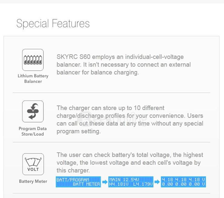 SKYRC S60 60W AC Battery Balance Charger Discharger