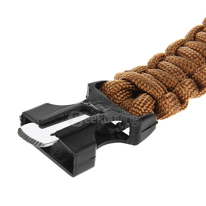 Outdoor Multi-purpose Survival Paracord Bracelet with Fire Starter and Safety Whistle - Brown