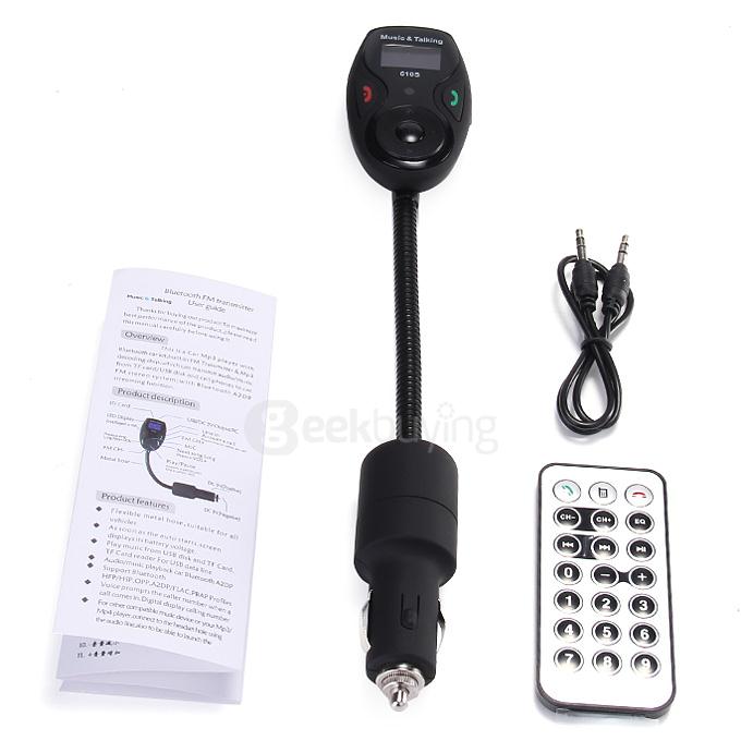 Bluetooth FM Transmitter Handsfree Car Kit MP3 Music Player Radio Adapter With AUX SD Card Reader - Black
