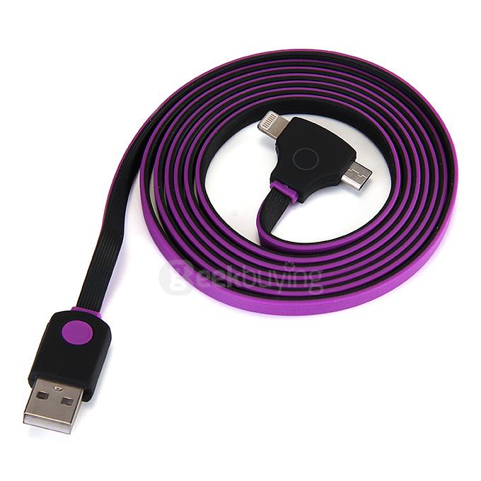 2-In-1 Smart Micro USB + 8Pin USB Fast Sync Data Charging Cable 1.5M with LED Indicator for Samsung iPhone - Purple