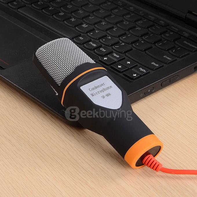 SF-666 Wired Stereo Condenser Microphone Studio Mic with Holder Clip for Chatting Singing Karaoke PC Laptop - Black