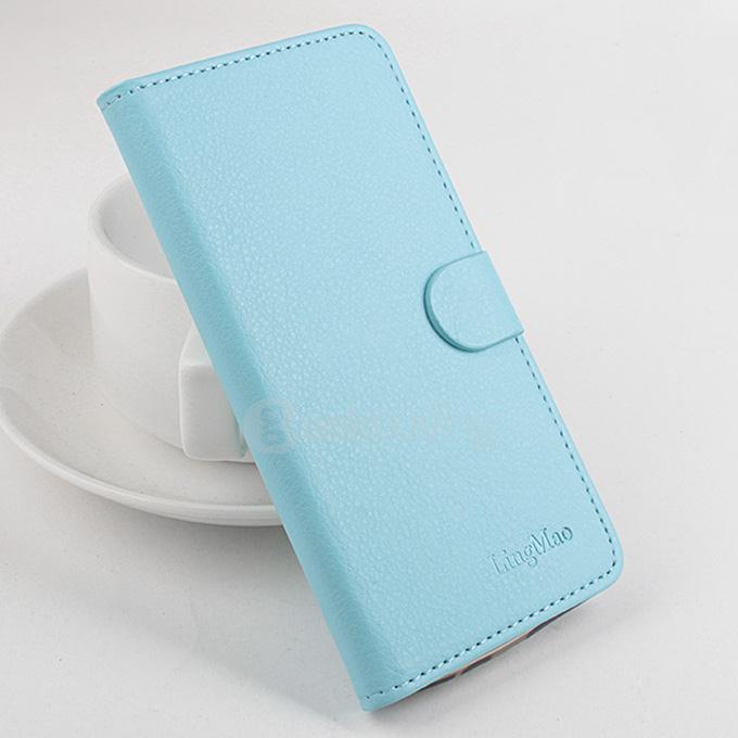 LingMao Litchi Peel Texture Protective Hard Cover Flip Stand Leather Case Cover for DOOGEE Nova Y100X Smartphone - Blue
