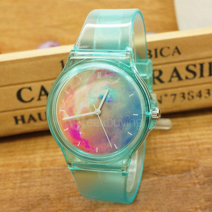 Willis 5771 Starry Sky Design 30M Waterproof Transparent Plastic Strap Crystal Jelly Novelty Student Watch - Green