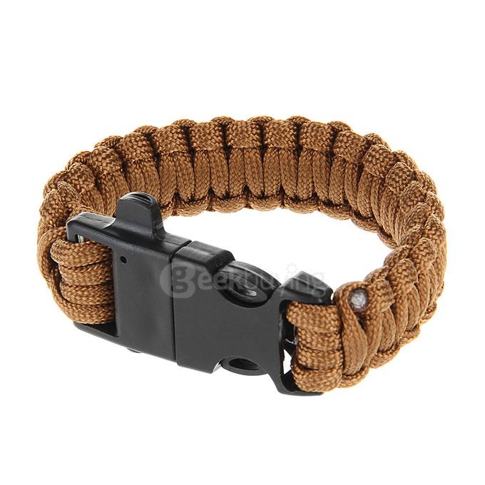 Outdoor Multi-purpose Survival Paracord Bracelet with Fire Starter and Safety Whistle - Brown