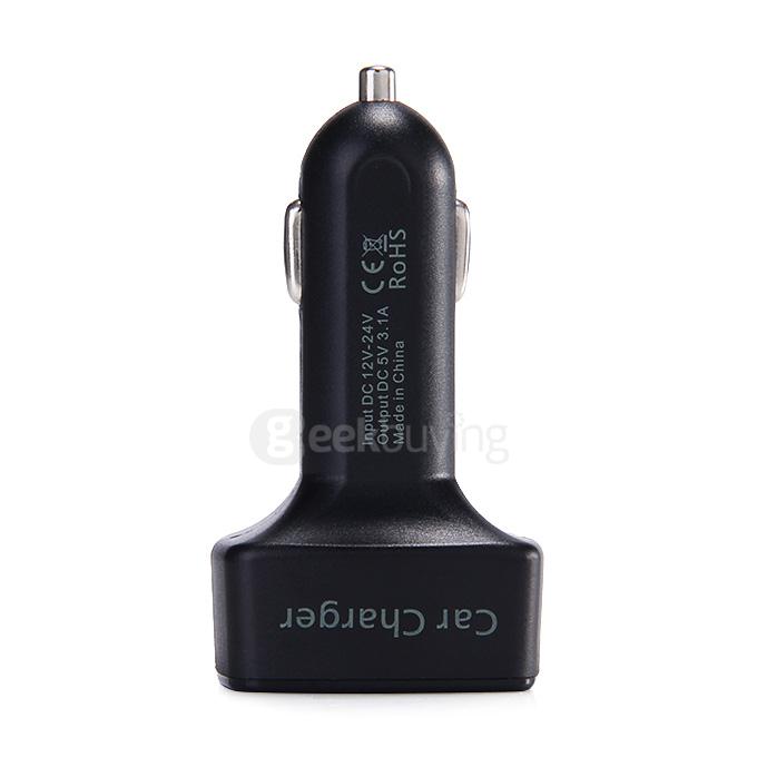 4 In 1 Car Charger Cigarette Lighter Dual USB Ports Voltage Current Meter Tester Adapter High Power - Black