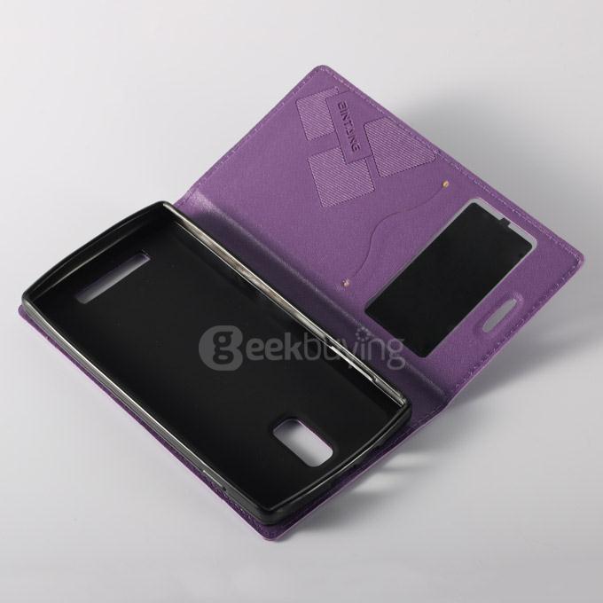 Window View Style Protective PU Leather Case Hard Flip Cover with Back Shell for Blackview Breeze Smartphone - Purple