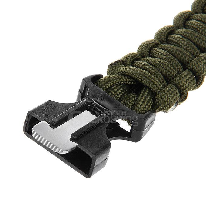 Outdoor Multi-purpose Survival Paracord Bracelet with Fire Starter and Safety Whistle - Army Green