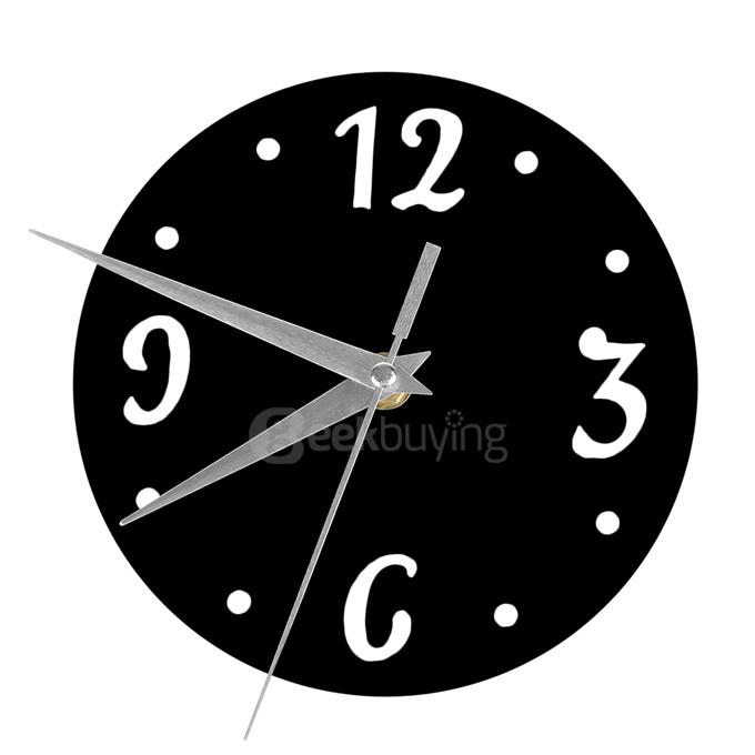 Butterfly Flower Wall Clock 3D Acrylic Mirror Sticker Modern Design Wall Decor - Black