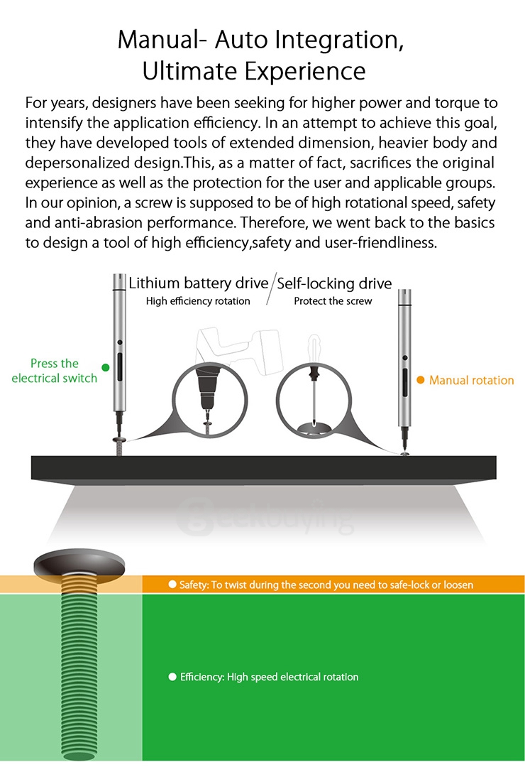 Wowstick 1S 1/8 Inch Toolkit Mini Lithium Cordless Electric Power Screwdriver With LED Base Cover Magnetic Board USB