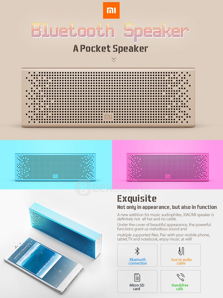 Original Xiaomi Metal Box BT4.0+EDR Speaker 2.4GHZ-2.48HZ Mini Portable Stereo Wireless Connection Handsfree -Gold