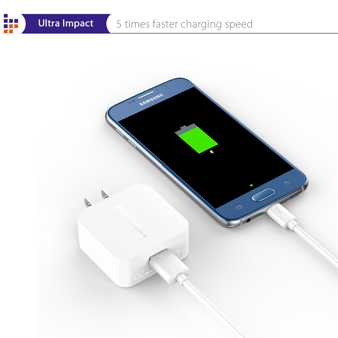 Tronsmart Quick Charge 2.0 18W AC Home Wall Travel USB Charger Fast Charger with 1.8M Micro USB Cable for Galaxy S6/S6 Edge Note 4/Edge Google Nexus 6 HTC M9 Xperia Z3/Z2 Sharp Aquos Pad/Zeta Xiaomi
