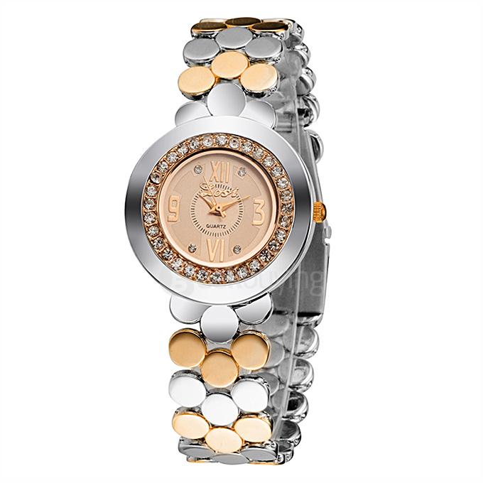 YR WH429 Stylish Elegant Quartz Lady Dress Bracelet Watch Sequins Strap Round Diamonds Dial Anolog Time Display - Rose Gold