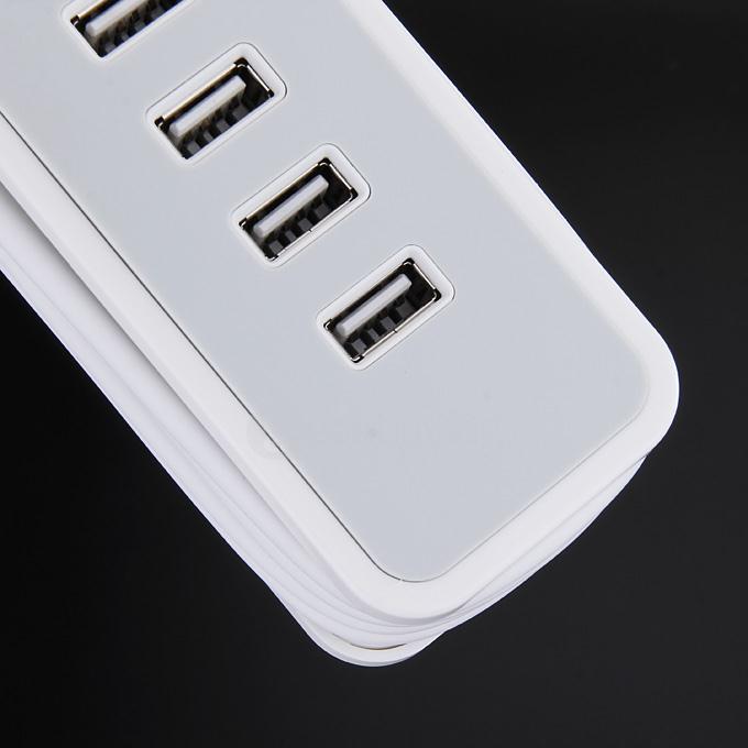 Universal Wire-Hidden 4.8A 240V Power Strip with A Power Socket 4 USB Charging Ports US Standard Plug - White