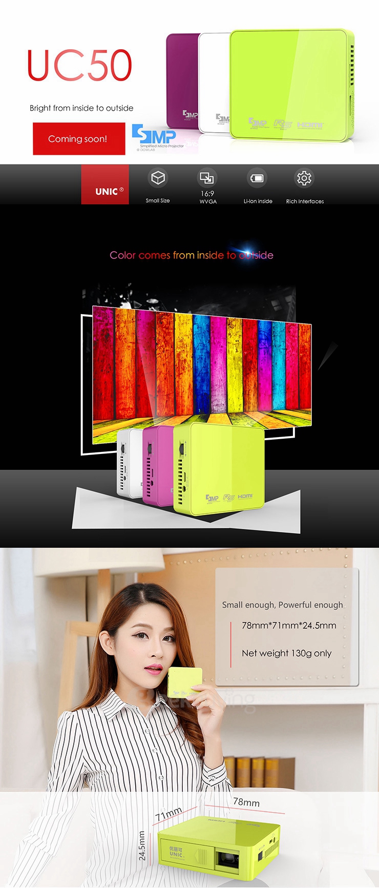 Tiniest FHD DLP LED Projector UC50 HDMI 1080P 50LM Home Theater Beamer Multimedia Video Player AV USB TF - Green