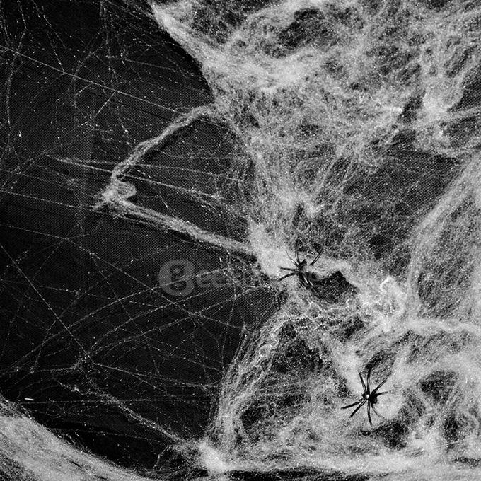 Stretchable Spiderwebs with Spiders for Halloween Decorations - White + Black