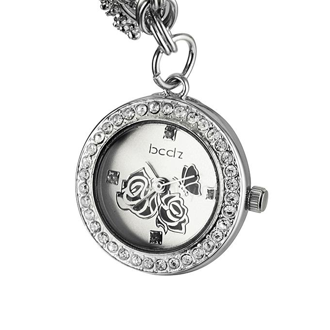 YR WH428 Stylish Elegant Lady Quartz Bracelet Watch Butterfly Rose Decoration Round Diamonds Pendant Dial - Silver