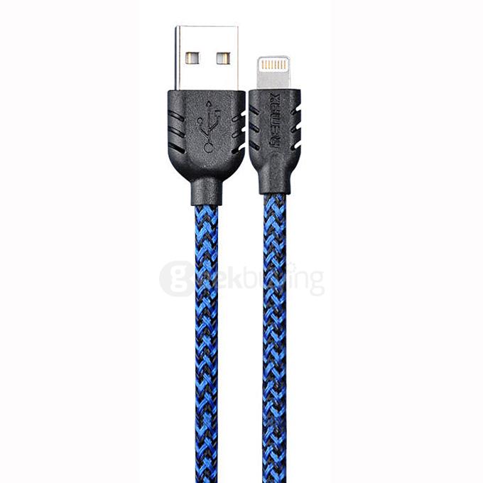 Remax Nylon Fiber 2.1A Double Sided USB Cable Fast Charging Data Sync Flat Cord for iPhone6 / 6S / iPad - Blue