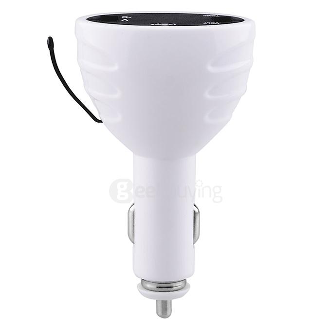 VST-708 3-in-1 Multi-Functional Voltage Thermometer Dual USB Car Charger Adapter - White