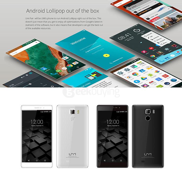 UMI Fair 5.0inch HD 4G FDD-LTE Android 5.1 1GB 8GB Smartphone 64bit MT6735 Quad Core TOUCH ID 13.0MP Camera - Black
