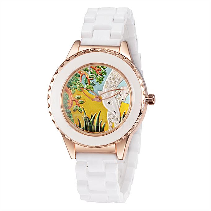 YR WH439 Stylish Quartz Ceramics Watch Lady Dress Watch with Special Colored Giraffe Design 2 Pointers - Rose Gold