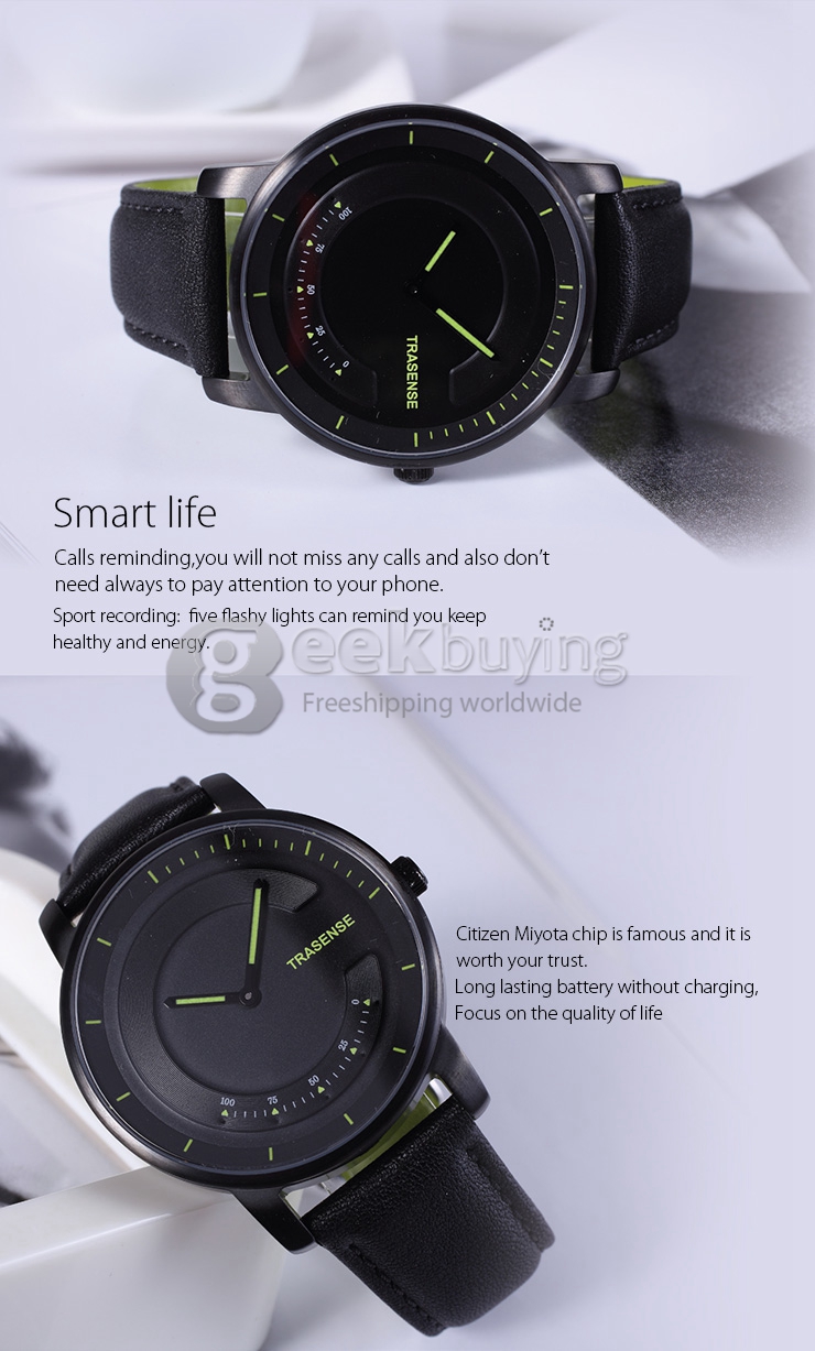 TRASENSE WATCH TS-H03 BT4.0 Citizen Miyota Movement Scratch-resistent Sapphire Luminous Smart Watch Sport Watch - Black