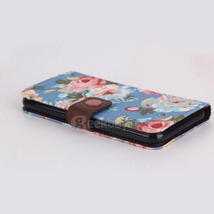 Clip Style Luxury Flower Pattern Wallet Leather Case Cover with Back Case For Apple iPhone 6s 4.7 inch - Blue
