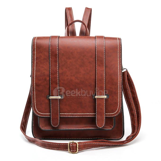 Retro Fashion Lady Bag Shoulder Bag College Style Backpack - Dark Brown