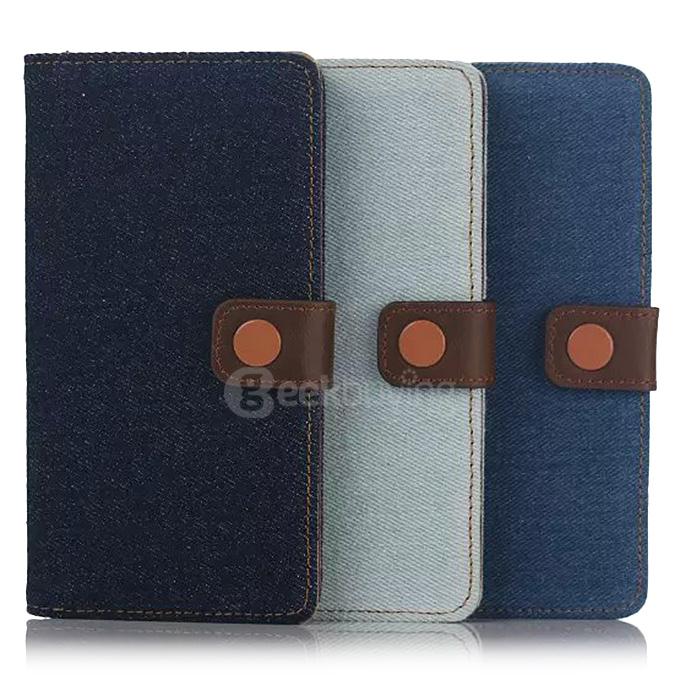 Denim Cloth Protective Leather Case With Holder/Card Slots/Wallet For SONY Xperia Z5 Smartphone - Black