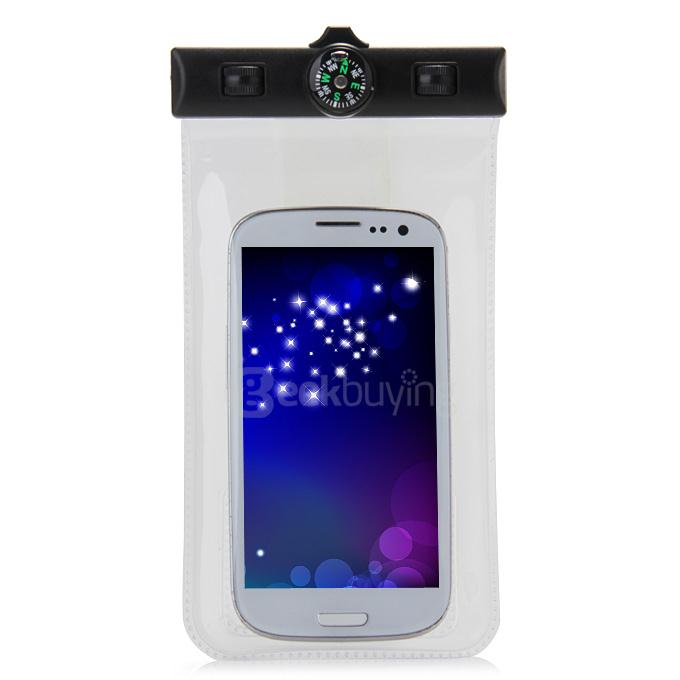 5.5In Waterproof Case Soft Pouch Protective Cover With Compass For iPhone6 Plus Universal Smartphones - Transparent